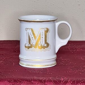 Williams Sonoma Elegant White and Gold Mug Initial “M”